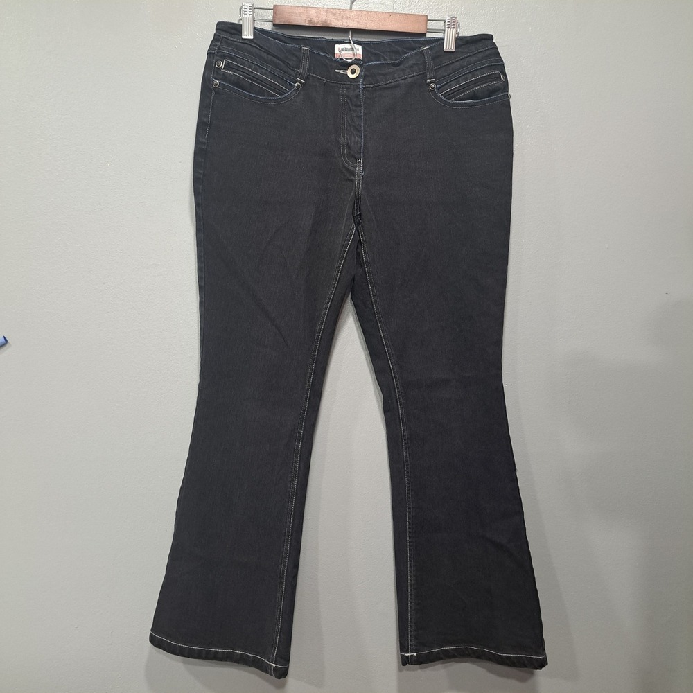 No Boundaries Sz‎ 13 Stretch Bootcut Denim Jeans Sequin Pocket Black Blue Stitch